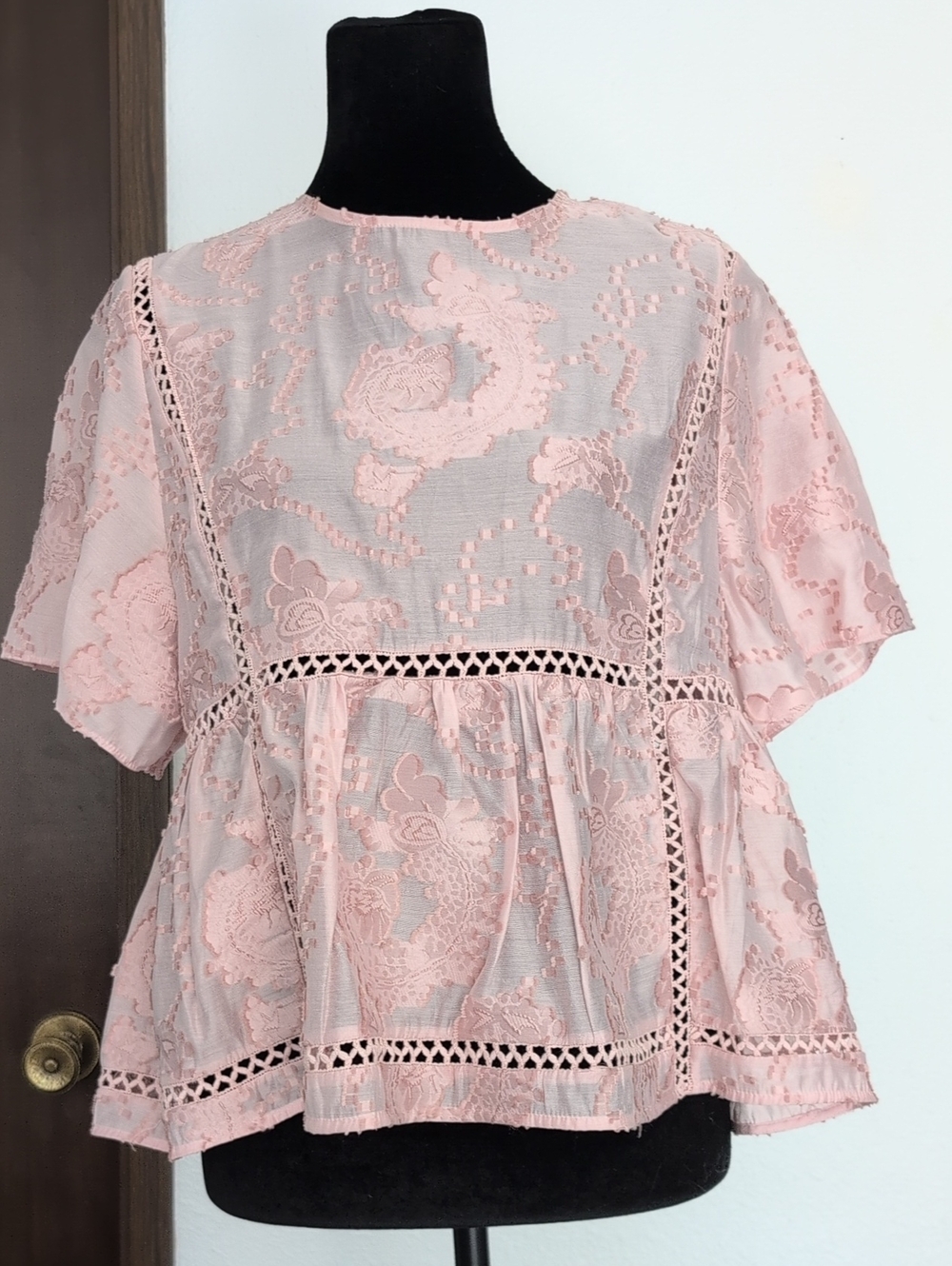 & Other Stories Pale Pink Lace Peplum Blouse